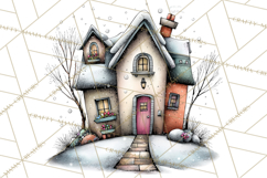 Nordic Winter House Clipart PNG, Scandinavian Cabins Product Image 4