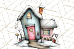 Nordic Winter House Clipart PNG, Scandinavian Cabins Product Image 5