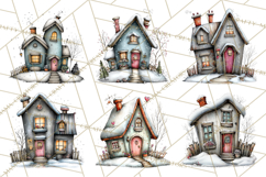 Nordic Winter House Clipart PNG, Scandinavian Cabins Product Image 8