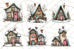 Nordic Winter House Clipart PNG, Scandinavian Cabins Product Image 7
