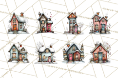 Nordic Winter House Clipart PNG, Scandinavian Cabins Product Image 2