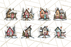 Nordic Winter House Clipart PNG, Scandinavian Cabins Product Image 4