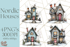 Nordic Winter House Clipart PNG, Scandinavian Cabins Product Image 1