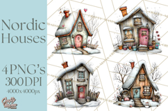 Nordic Winter House Clipart PNG, Scandinavian Cabins Product Image 1