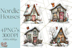 Nordic Winter House Clipart PNG, Scandinavian Cabins Product Image 1