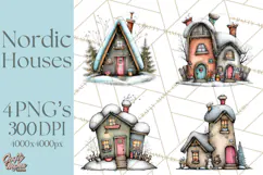 Nordic Winter House Clipart PNG, Scandinavian Cabins Product Image 1
