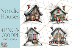 Nordic Winter House Clipart PNG, Scandinavian Cabins Product Image 1