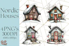 Nordic Winter House Clipart PNG, Scandinavian Cabins Product Image 1
