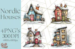 Nordic Winter House Clipart PNG, Scandinavian Cabins Product Image 1