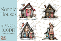 Nordic Winter House Clipart PNG, Scandinavian Cabins Product Image 1