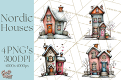 Nordic Winter House Clipart PNG, Scandinavian Cabins Product Image 1