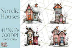 Nordic Winter House Clipart PNG, Scandinavian Cabins Product Image 1
