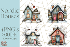 Nordic Winter House Clipart PNG, Scandinavian Cabins Product Image 1