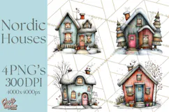 Nordic Winter House Clipart PNG, Scandinavian Cabins Product Image 1