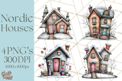 Nordic Winter House Clipart PNG, Scandinavian Cabins Product Image 1