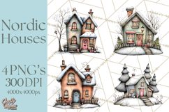 Nordic Winter House Clipart PNG, Scandinavian Cabins Product Image 1