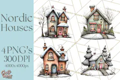 Nordic Winter House Clipart PNG, Scandinavian Cabins Product Image 1