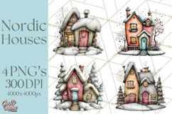 Nordic Winter House Clipart PNG, Scandinavian Cabins Product Image 1