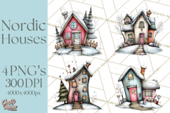 Nordic Winter House Clipart PNG, Scandinavian Cabins Product Image 1