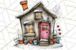Nordic Winter House Clipart PNG, Scandinavian Cabins Product Image 4