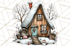 Nordic Winter House Clipart PNG, Scandinavian Cabins Product Image 5
