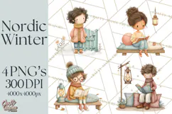 Hygge Nordic Winter Deer Rabbit Clip Art PNG Graphics Product Image 1