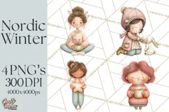 Hygge Nordic Winter Deer Rabbit Clip Art PNG Graphics Product Image 1