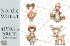 Hygge Nordic Winter Deer Rabbit Clip Art PNG Graphics Product Image 1