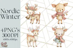 Hygge Nordic Winter Deer Rabbit Clip Art PNG Graphics Product Image 1