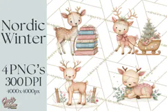 Hygge Nordic Winter Deer Rabbit Clip Art PNG Graphics Product Image 1