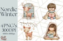 Hygge Nordic Winter Deer Rabbit Clip Art PNG Graphics Product Image 1