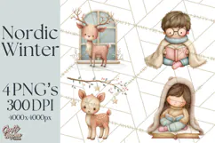 Hygge Nordic Winter Deer Rabbit Clip Art PNG Graphics Product Image 1