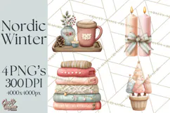 Hygge Nordic Winter Deer Rabbit Clip Art PNG Graphics Product Image 1