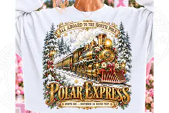 North Pole Christmas Express PNG, Vintage Golden Steam Train Product Image 1