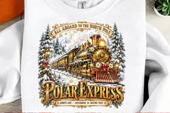 North Pole Christmas Express PNG, Vintage Golden Steam Train Product Image 2