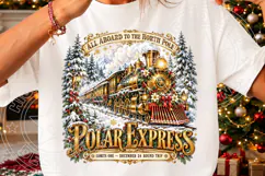North Pole Christmas Express PNG, Vintage Golden Steam Train Product Image 3