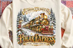 North Pole Christmas Express PNG, Vintage Golden Steam Train Product Image 4