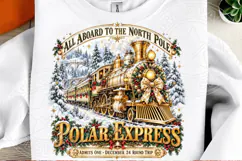 North Pole Express Christmas Train PNG | Vintage Golden Loco Product Image 2