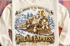 North Pole Express Christmas Train PNG | Vintage Golden Loco Product Image 4