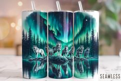 Wolf Tumbler Wrap, Northern Lights Tumbler, Nature Tumbler Product Image 1