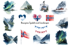 Watercolor Norway clipart Norwegian items and symbols Product Image 3