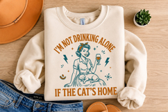 Not Drinking Alone Cat PNG, Trendy Retro Housewife Design Product Image 4