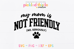 Humorous dog warning design with strong collegiate lettering and script font combination. Clean layout with centered paw print, great for reactive dog bandanas and custom pet accessories.