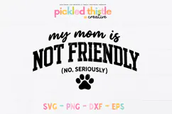 Humorous dog warning design with strong collegiate lettering and script font combination. Clean layout with centered paw print, great for reactive dog bandanas and custom pet accessories.