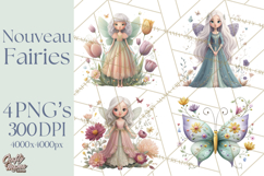 Art Nouveau Floral Fairies Clipart PNG, Flower Fairy Png Product Image 1