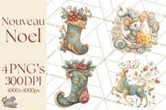 Art Nouveau Christmas Clipart PNG, Decorative Christmas Png Product Image 1