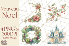 Art Nouveau Christmas Clipart PNG, Decorative Christmas Png Product Image 1