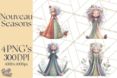 Art Nouveau Four Seasons Girls Clipart PNG Product Image 1