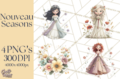Art Nouveau Four Seasons Girls Clipart PNG Product Image 1