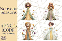 Art Nouveau Four Seasons Girls Clipart PNG Product Image 1